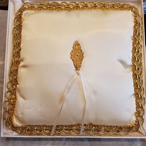 Vintage Wedding Ring Bearer Elegant Gold and Cream Pillow